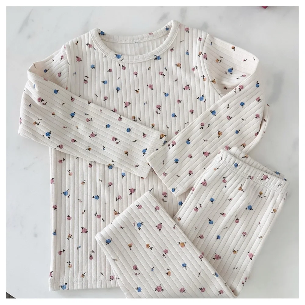 NWOT Dajoa‎ girls pj set 100% cotton cream w/ mini flowers size 9yrs
